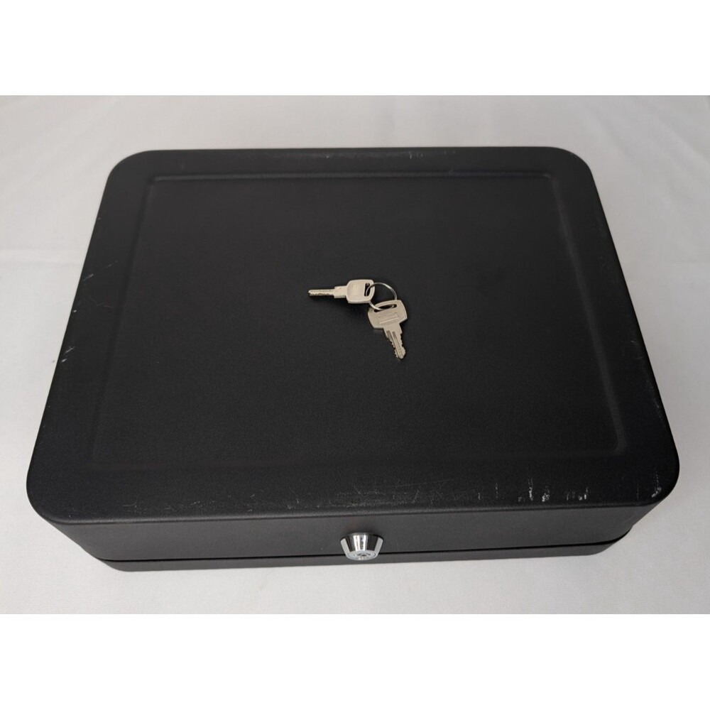 Large Lockable Cash Box with Money Tray & Key, Black, 11.8x9.45x3.54 - Picture 9 of 10